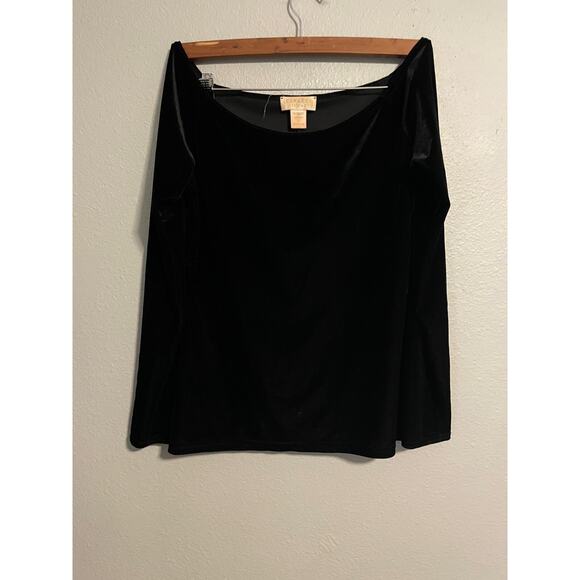 Vintage Express Womens Top Size Large Black Velvet Boat Neck Stretch Witchy 90s - Picture 1 of 6